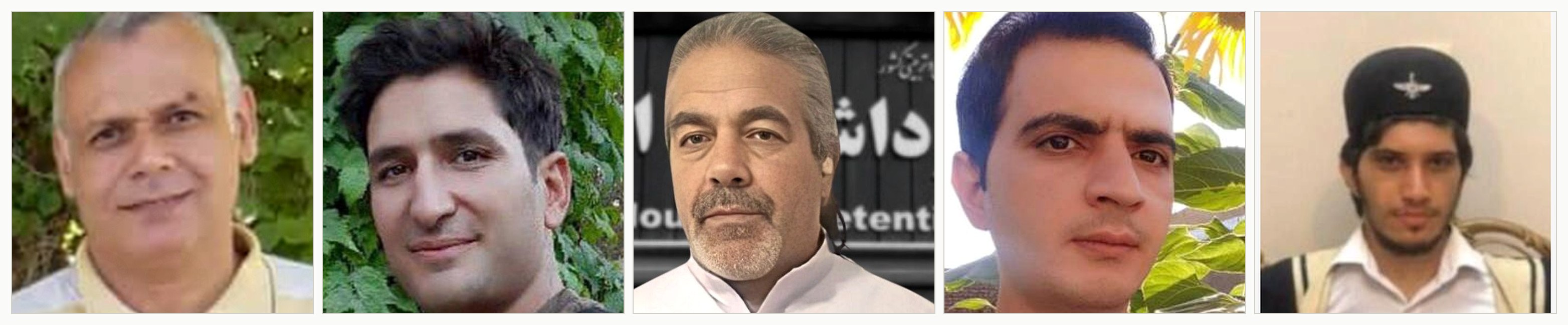 تصویر پنج تن از امضاکنندگان بیانیه: مسعود اسلامی‌نسب، میثم غلامی، کاظم باران‌لو، مرتضی فقان‌پور، حجت‌الله رافعی